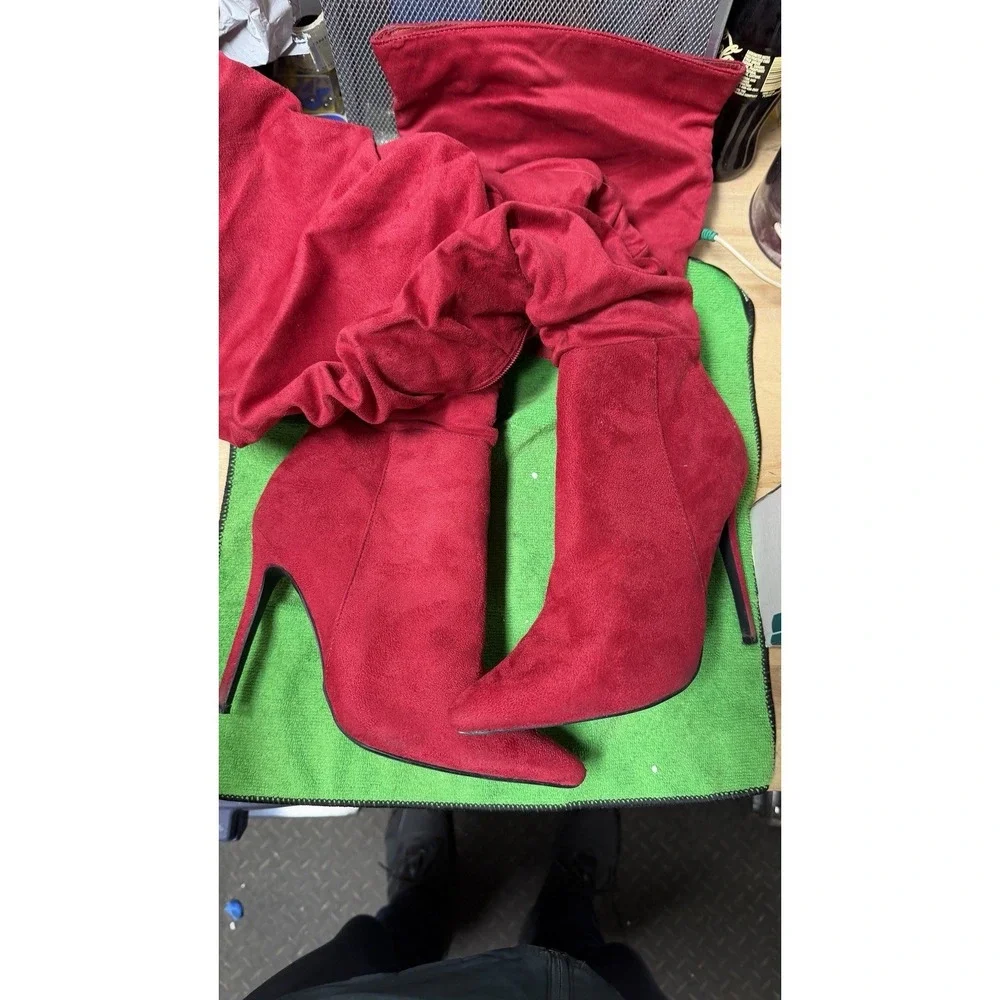Red Over The‎ Knee Boots Nadine Size 8.5 EU 39 Stiletto Heels